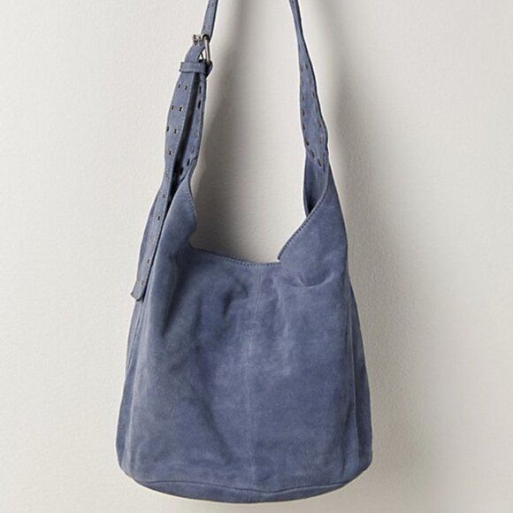 FREE PEOPLE Sage Suede Bucket Bag In Slate NWT - Picture 1 of 9